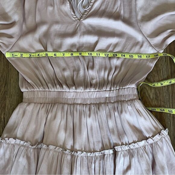 Glam Boho Ruffled Ballon Long Sleeve Mini Dress Blush Mauve Pink Size Large - Picture 7 of 11